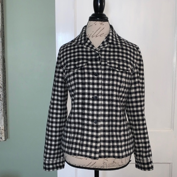 𝅺talbots Black and Off White Mini Buffalo Plaid Wool Blend Jacket - Picture 1 of 10